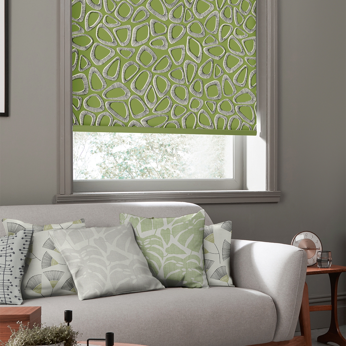 Product photograph of Missprint Pebbles Cricket Green-roller Blind from Choice Furniture Superstore.