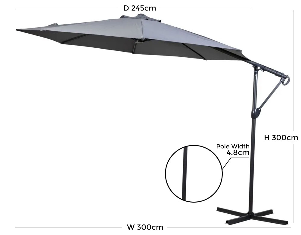 Product photograph of Vazzano Grey 300cm Cantilever Parasol Crank from Choice Furniture Superstore.