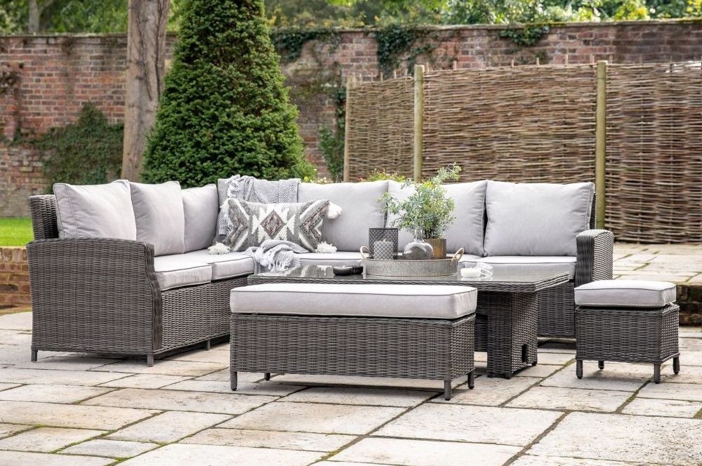 Product photograph of Sovera Grey Rattan Outdoor Garden Sofa Dining Set With Rising Table from Choice Furniture Superstore.