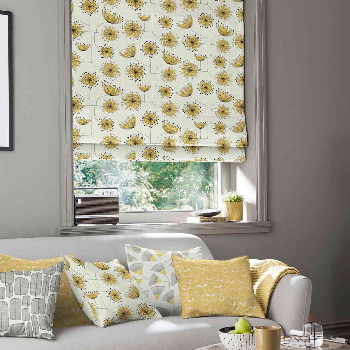 Product photograph of Missprint Dandelion Mobile Sunflower Yellow Roman Blind from Choice Furniture Superstore.