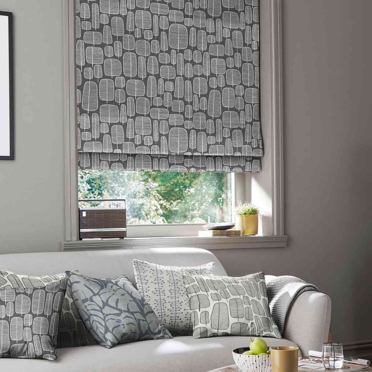 Product photograph of Missprint Little Trees Charcoal Roman Blind from Choice Furniture Superstore.