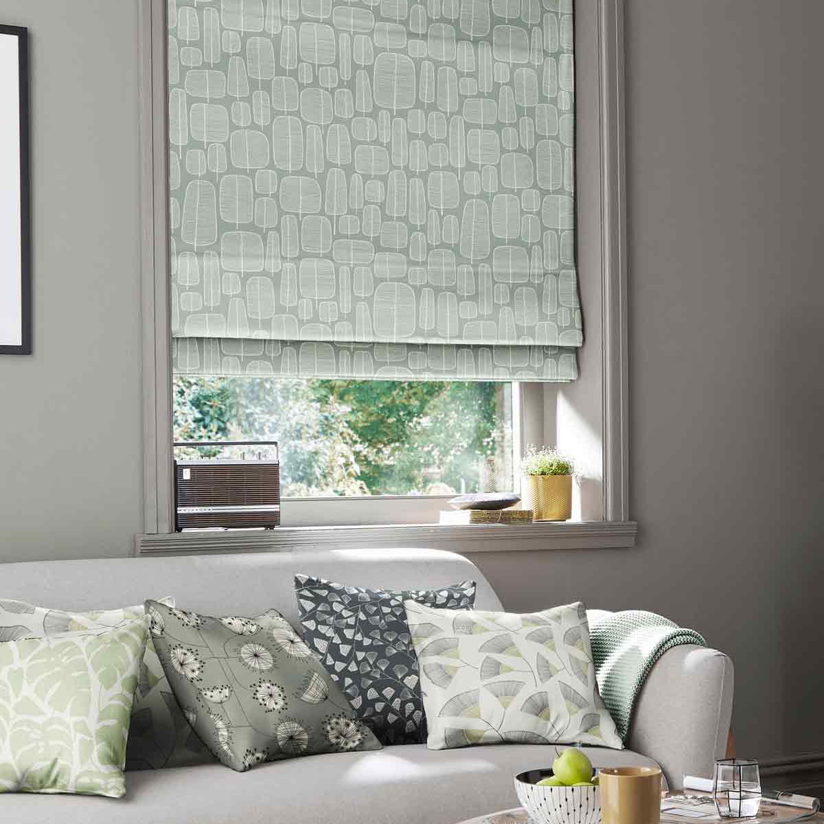 Product photograph of Missprint Little Trees English Grey Roman Blind from Choice Furniture Superstore.