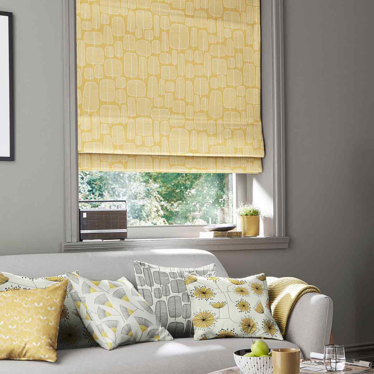 Product photograph of Missprint Little Trees Yellow Roman Blind from Choice Furniture Superstore.