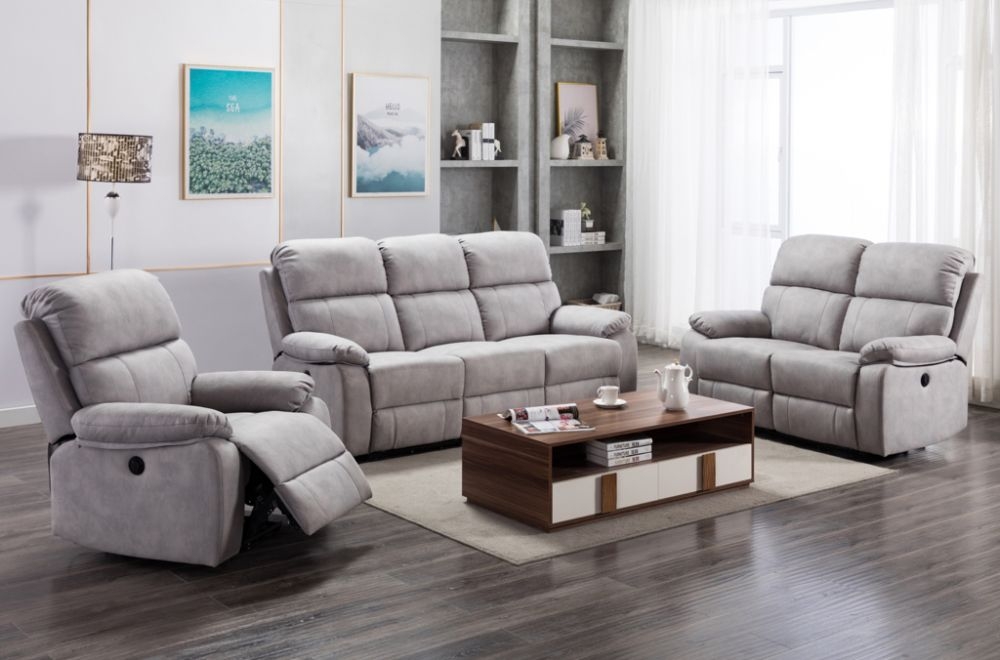 Product photograph of Stretford Light Grey Fabric Electric Recliner Armchair from Choice Furniture Superstore.