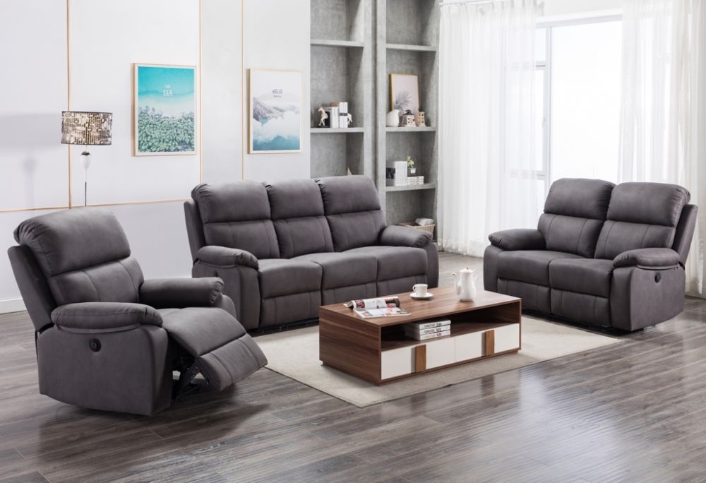 Product photograph of Stretford Dark Grey Fabric 2 Seater Electric Recliner Sofa from Choice Furniture Superstore.