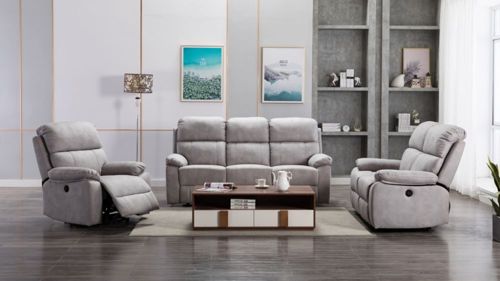 Product photograph of Stretford Light Grey Fabric Electric Recliner Sofa Suite from Choice Furniture Superstore.