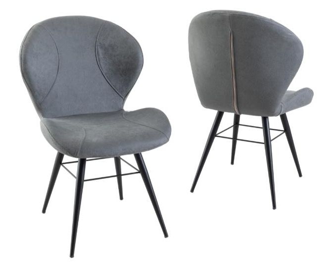 Product photograph of Clearance - Arctic Grey Dining Chair Velvet Fabric Upholstered With Round Black Metal Legs from Choice Furniture Superstore.
