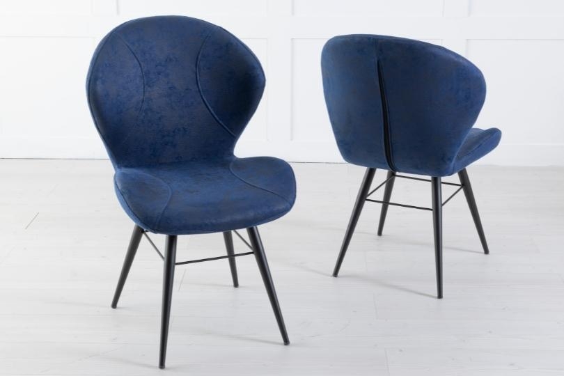 Product photograph of Clearance - Arctic Blue Dining Chair Velvet Fabric Upholstered With Round Black Metal Legs from Choice Furniture Superstore.