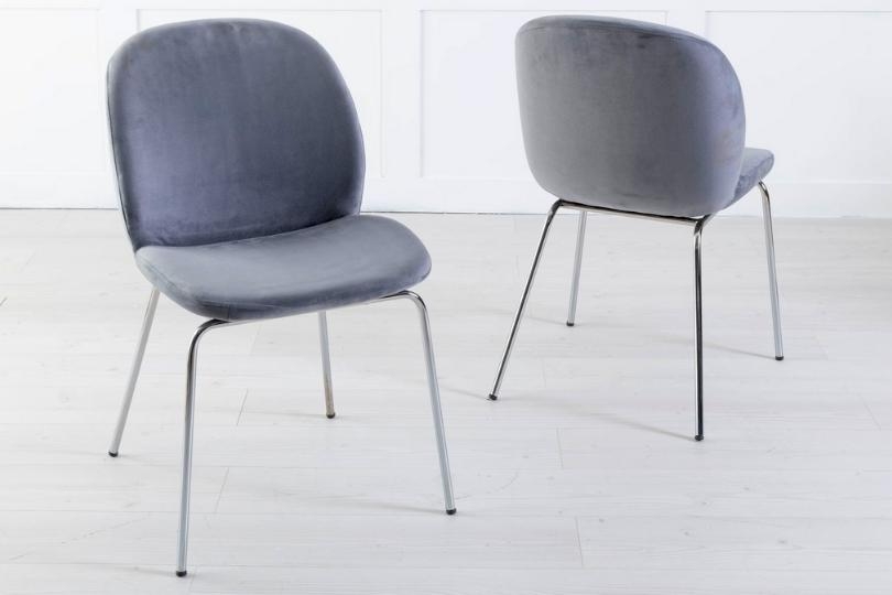 Product photograph of Clearance - Baron Grey Dining Chair Velvet Fabric Upholstered With Chrome Legs from Choice Furniture Superstore.