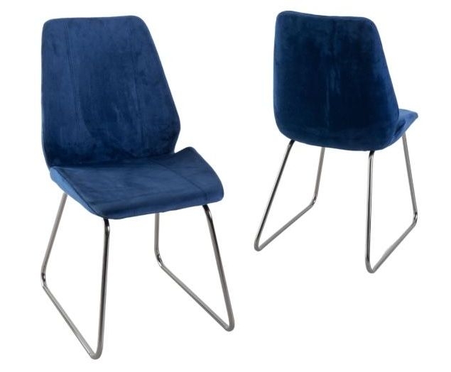 Product photograph of Clearance - Soho Blue Dining Chair Velvet Fabric Upholstered With Chrome Sled Base from Choice Furniture Superstore.