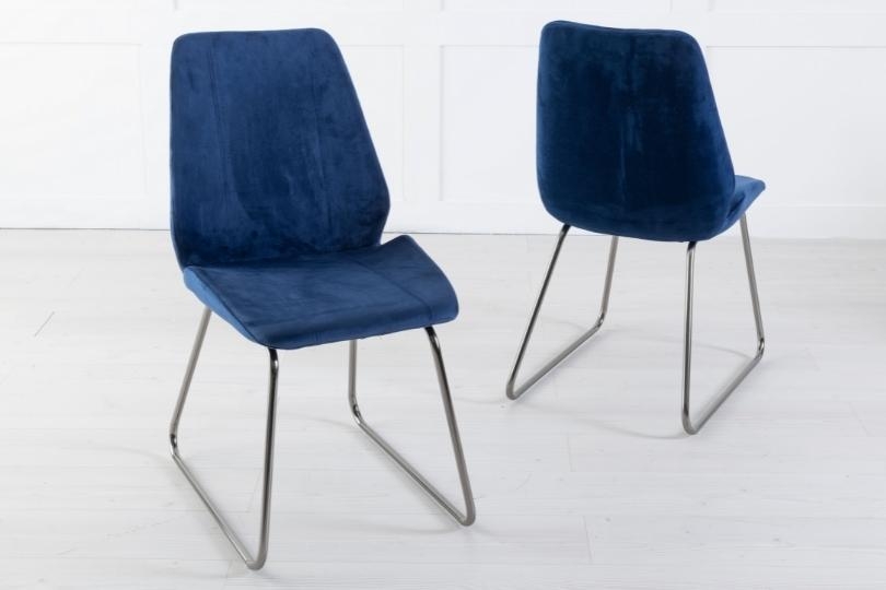 Product photograph of Clearance - Soho Blue Dining Chair Velvet Fabric Upholstered With Chrome Sled Base from Choice Furniture Superstore.