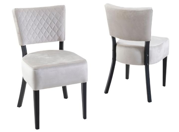 Product photograph of Clearance - Indus Beige Dining Chair Velvet Fabric Upholstered With Quilted Diamond Stitched And Black Wooden Legs Pair from Choice Furniture Superstore.