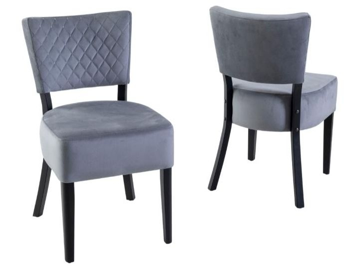 Product photograph of Clearance - Indus Grey Dining Chair Velvet Fabric Upholstered With Quilted Diamond Stitched And Black Wooden Legs from Choice Furniture Superstore.