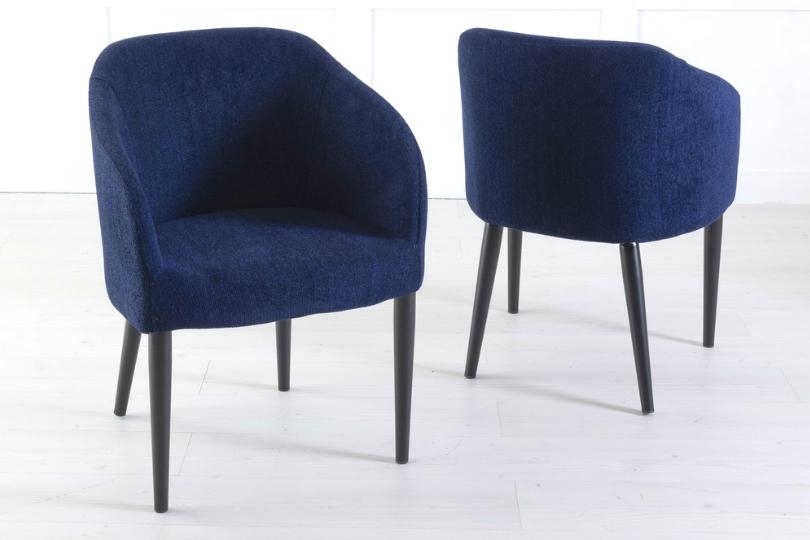 Product photograph of Clearance - Ella Blue Dining Chair Velvet Fabric Upholstered With Round Black Wooden Legs Pair from Choice Furniture Superstore.