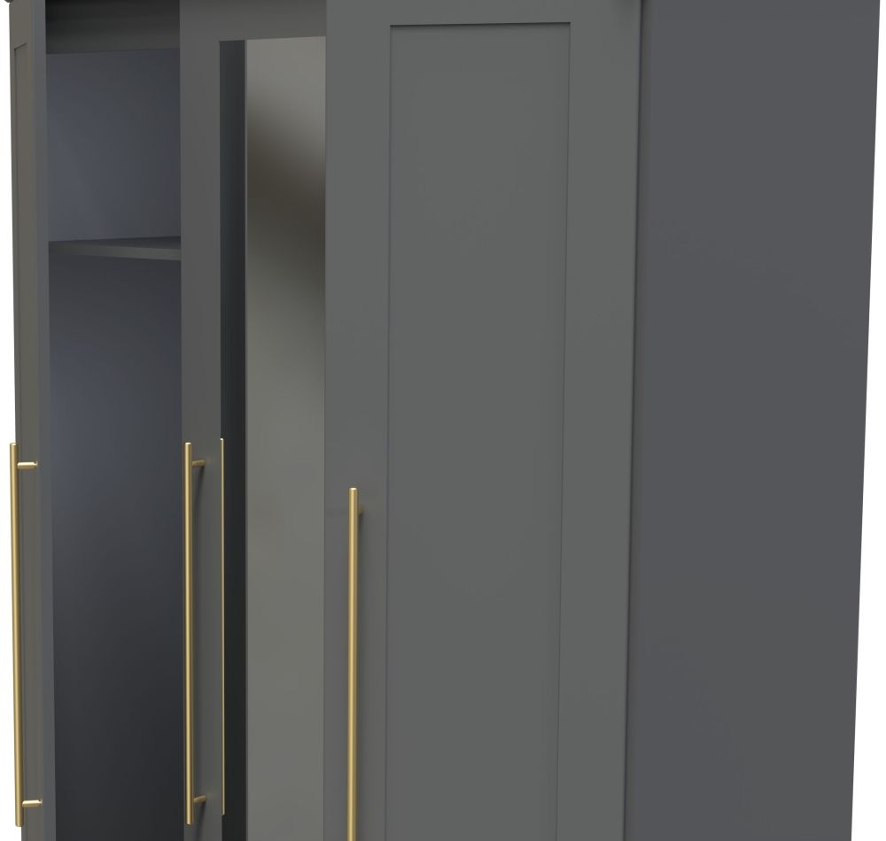 Product photograph of Haworth Grey 3 Door Tall Triple Wardrobe - 1 Mirror from Choice Furniture Superstore.