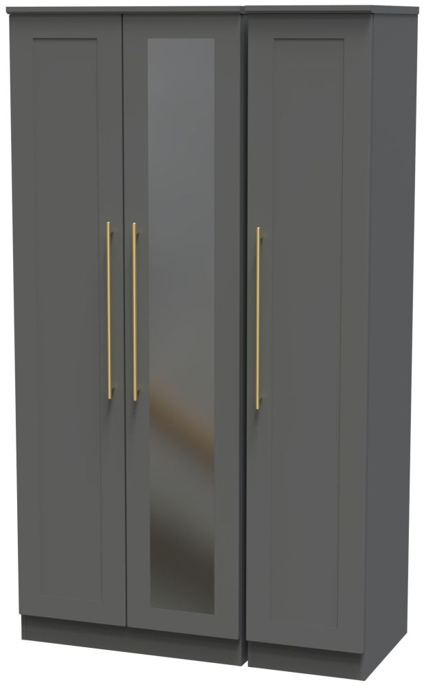 Product photograph of Haworth Grey 3 Door Tall Triple Wardrobe - 1 Mirror from Choice Furniture Superstore.