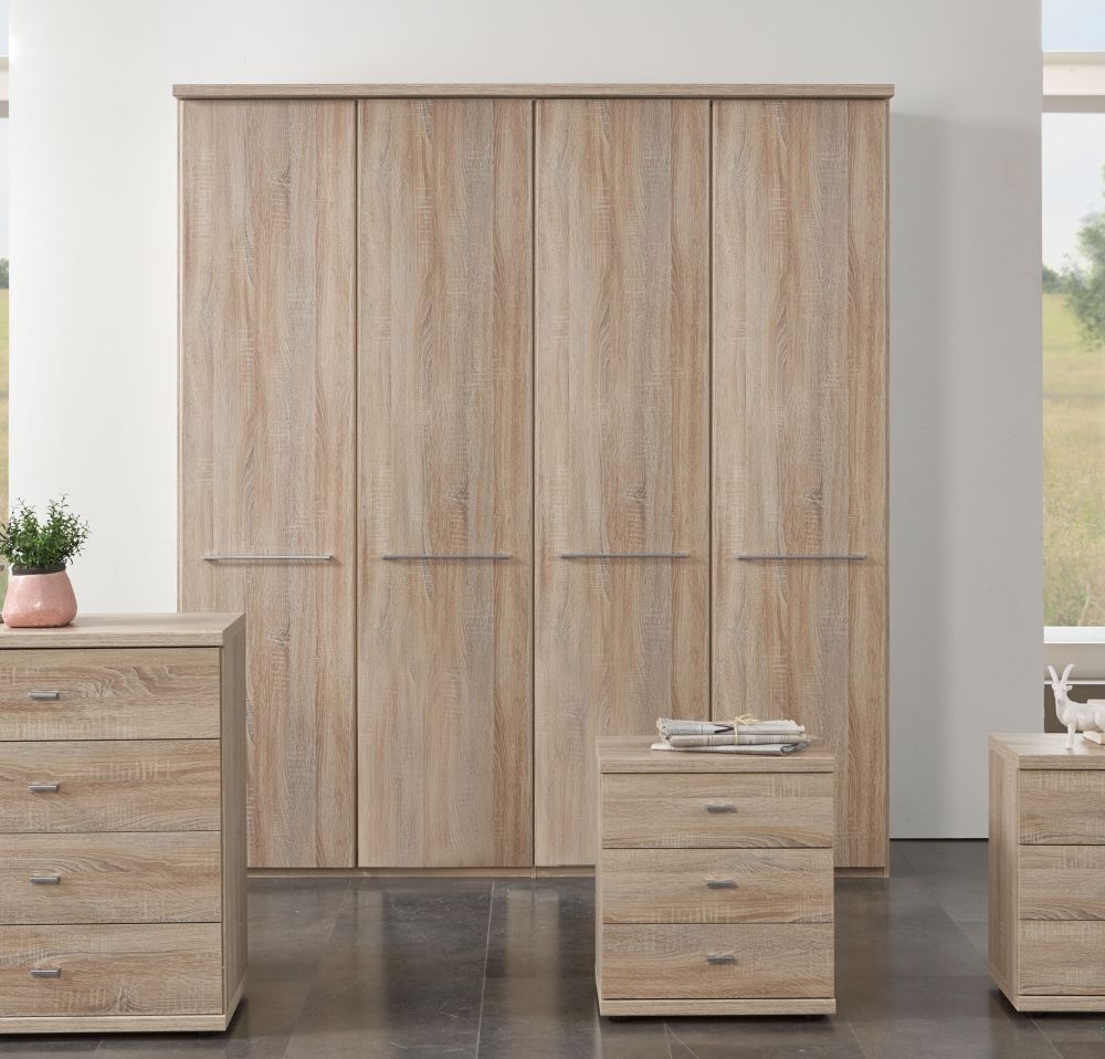 Product photograph of Dakar2 4 Door Wardrobe In Rustic Oak With Silver Handles - W 200cm from Choice Furniture Superstore.