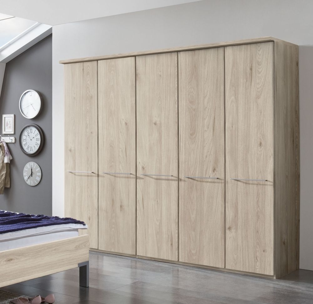 Product photograph of Dakar2 5 Door Wardrobe In Rustic Oak With Silver Handles - W 250cm from Choice Furniture Superstore.