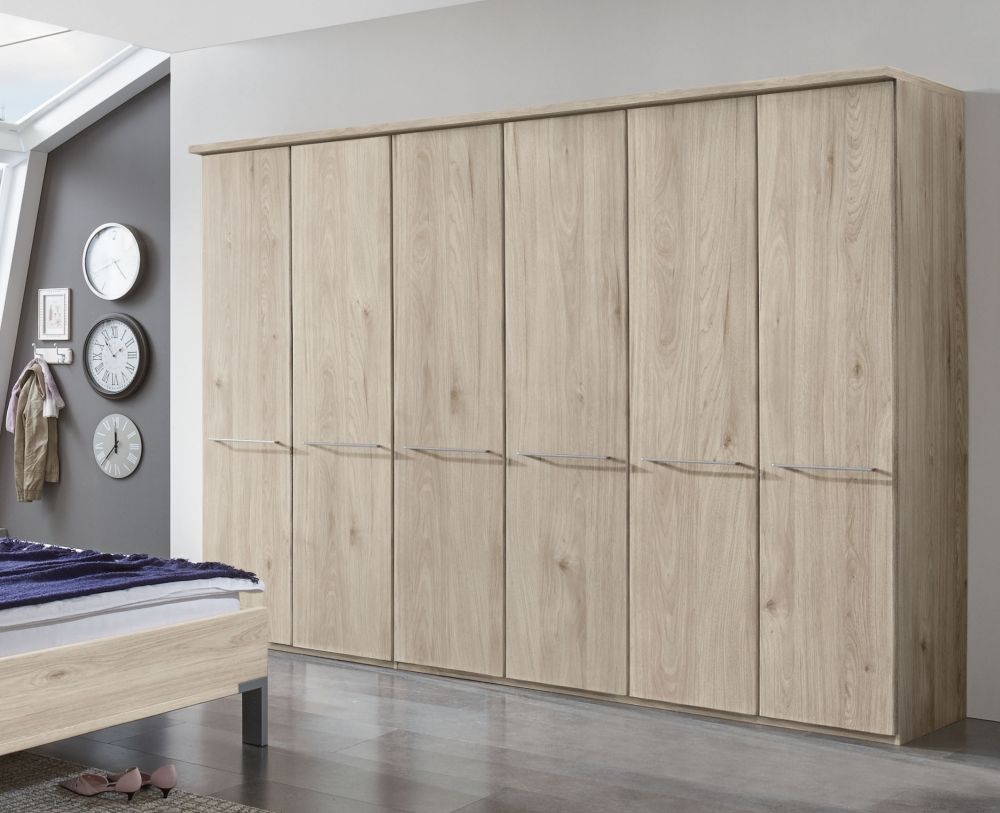 Product photograph of Dakar2 6 Door Wardrobe In Rustic Oak With Silver Handles - W 300cm from Choice Furniture Superstore.