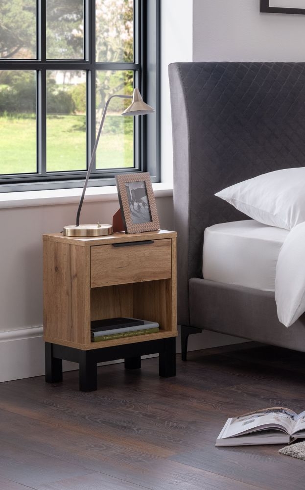 Product photograph of Bali Oak 1 Drawer Bedside Table from Choice Furniture Superstore.