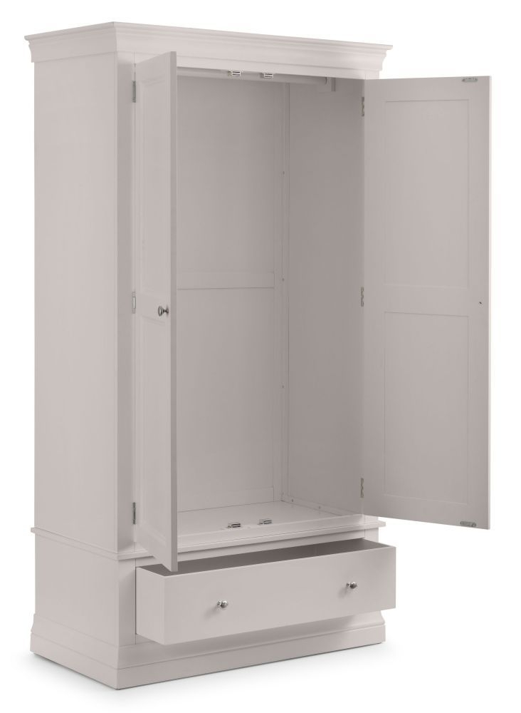 Product photograph of Clermont Soft Grey 2 Door 1 Drawer Double Wardrobe from Choice Furniture Superstore.