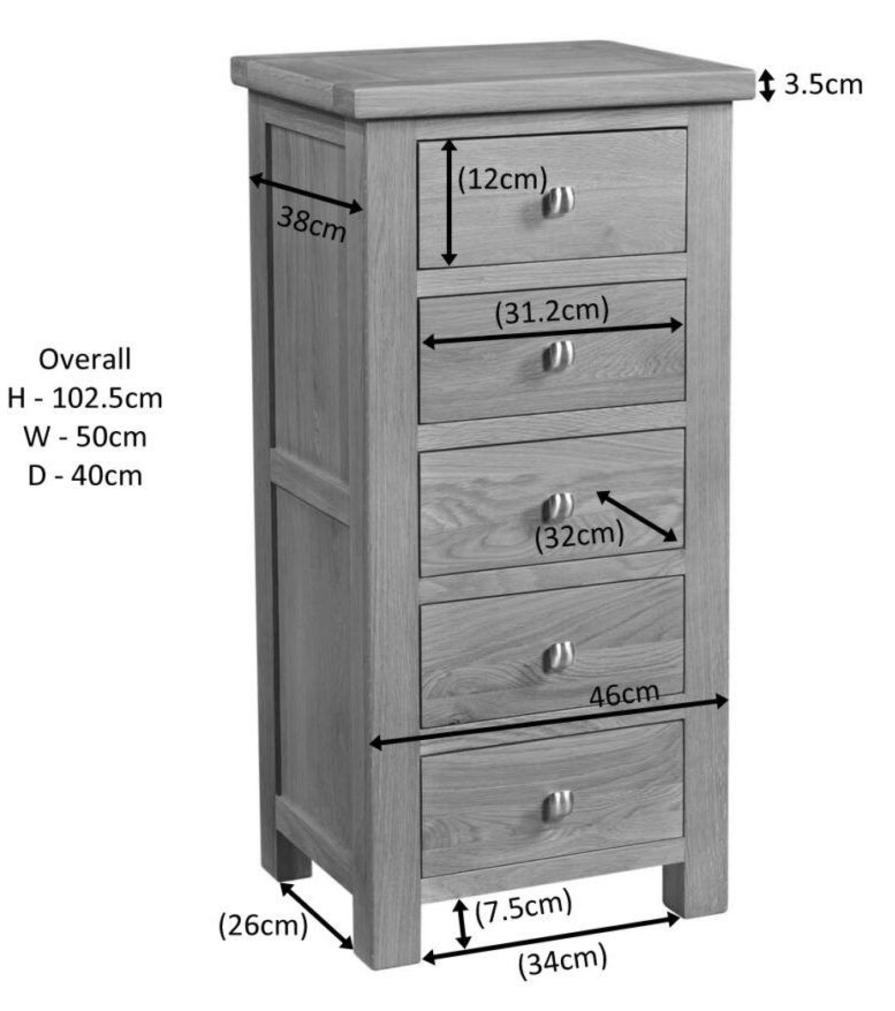 Product photograph of Original Rustic Oak 5 Drawer Narrow Chest from Choice Furniture Superstore.