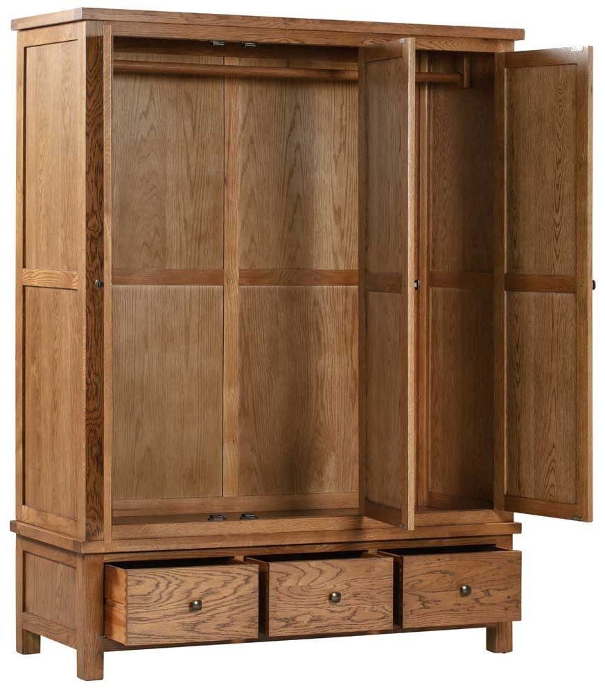 Product photograph of Original Rustic Oak 3 Door Triple Wardrobe from Choice Furniture Superstore.