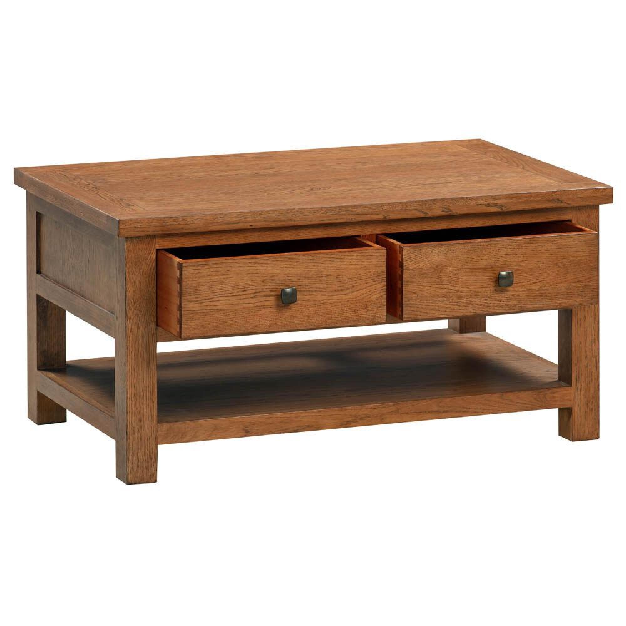 Product photograph of Original Rustic Oak 2 Drawer Coffee Table from Choice Furniture Superstore.