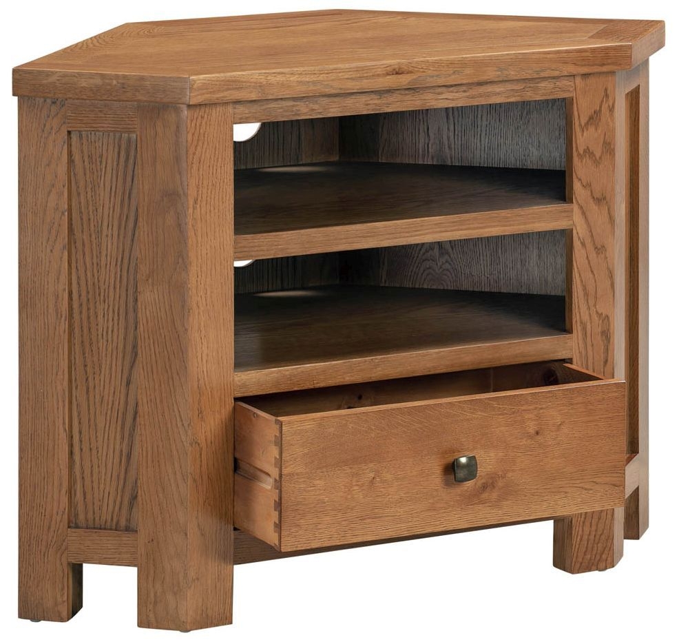 Product photograph of Dorset Rustic Oak 90cm Corner Tv Unit from Choice Furniture Superstore.