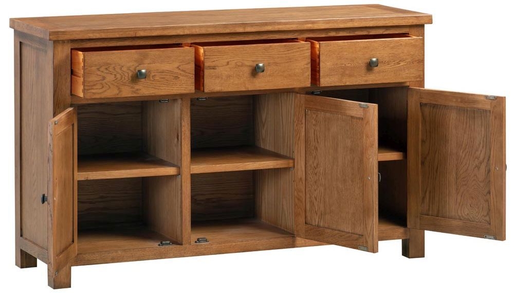 Product photograph of Dorset Rustic Oak 3 Door Sideboard from Choice Furniture Superstore.