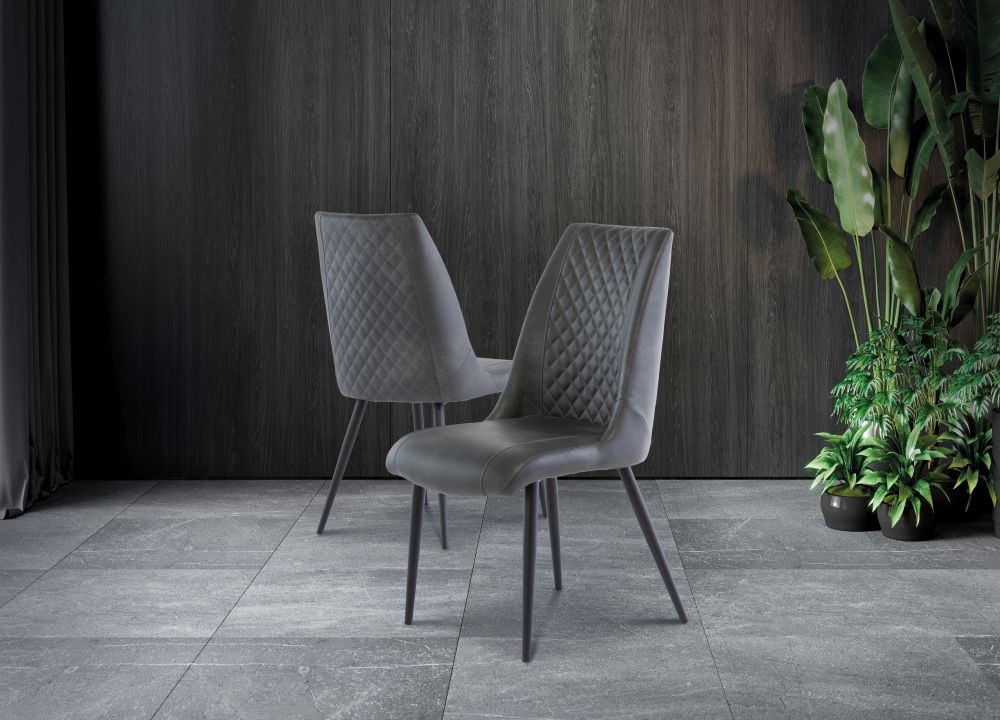 Product photograph of Jose Grey Faux Leather Dining Chair With Black Powder Coated Legs Sold In Pairs from Choice Furniture Superstore.