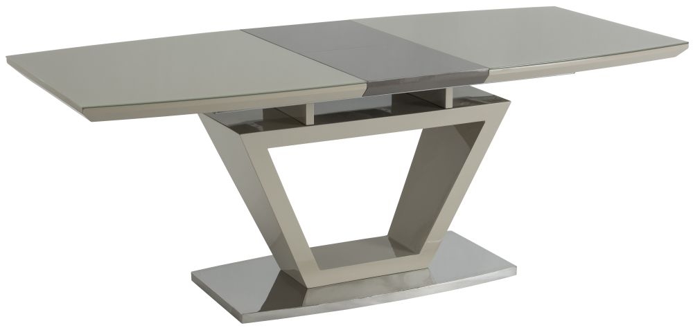 Product photograph of Oakland Latte Glass 8 Seater Extending Dining Table from Choice Furniture Superstore.