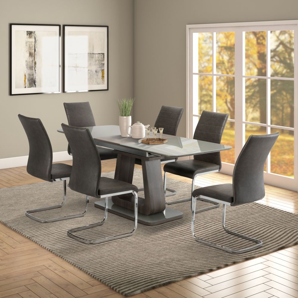 Product photograph of Riverside Glass Top 6 Seater Extending Dining Table from Choice Furniture Superstore.