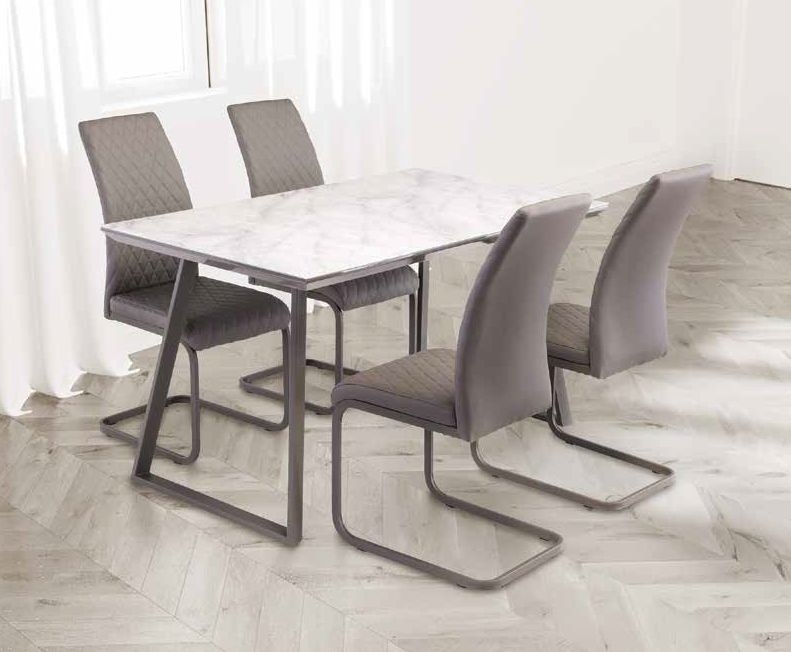 Product photograph of City 4 Seater Dining Table - White And Grey Marble Effect Glass Top And Black Metal Base from Choice Furniture Superstore.