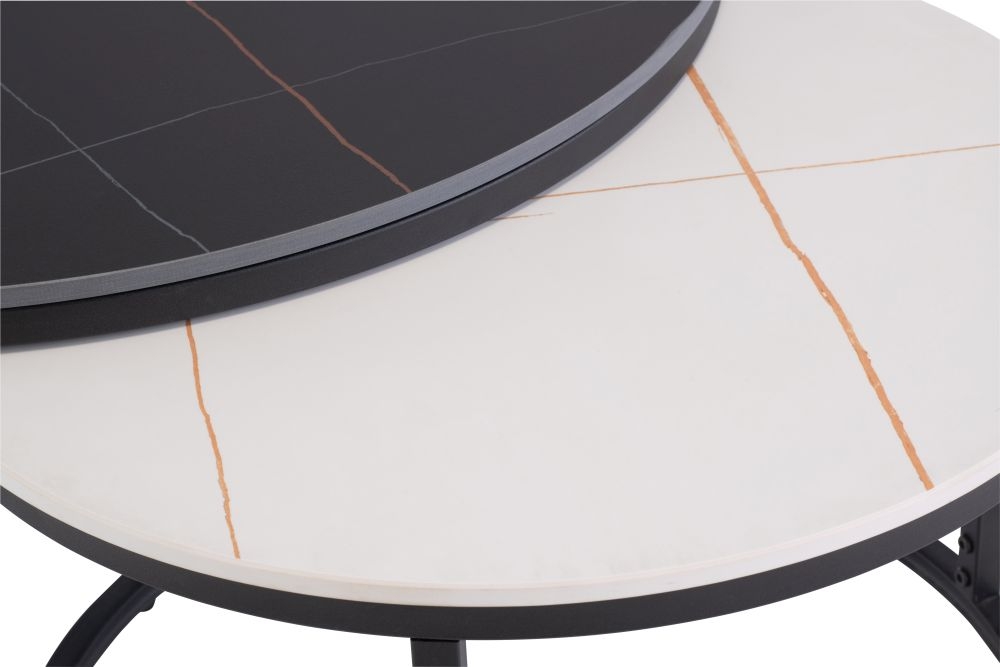 Product photograph of Rosa Set Of 2 Round Coffee Table - White And Black Sintered Stone Top With Black Powder Coated Base from Choice Furniture Superstore.