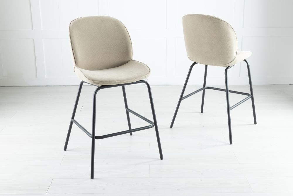 Product photograph of Clearance - Etta Beige Fabric Bar Stool With Black Footrest from Choice Furniture Superstore.