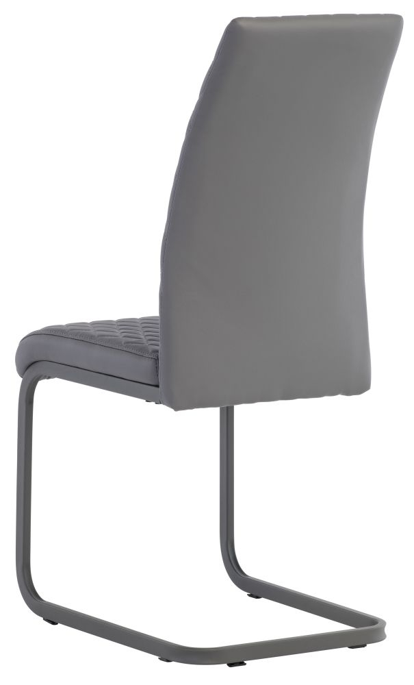 Product photograph of Hudson Grey Faux Leather Cross Stitch Dining Chair With Grey Powder Coated Cantilever Base Sold In Pairs from Choice Furniture Superstore.