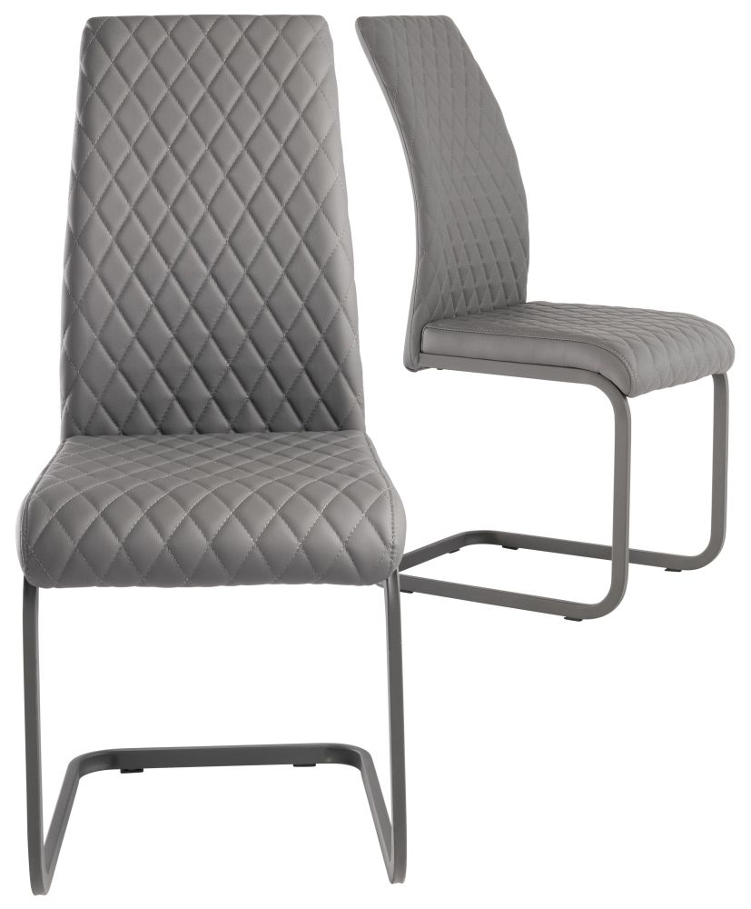 Product photograph of Hudson Grey Faux Leather Cross Stitch Dining Chair With Grey Powder Coated Cantilever Base Sold In Pairs from Choice Furniture Superstore.