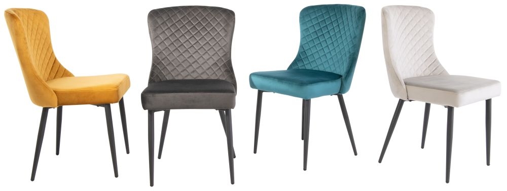 Product photograph of Hadley Silver Velvet Fabric Quilted Dining Chair Sold In Pairs from Choice Furniture Superstore.