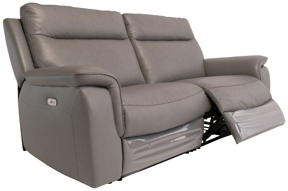 Product photograph of Corona Grey Leather 3 Seater Electric Recliner Sofa from Choice Furniture Superstore.