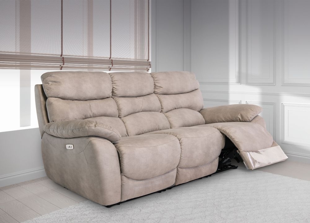 Product photograph of Layla Natural Fabric 3 Seater Electric Recliner Sofa from Choice Furniture Superstore.