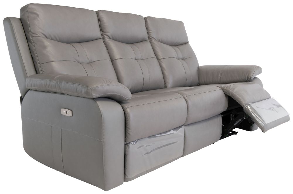 Product photograph of Monica Grey Leather 3 Seater Electric Recliner Sofa from Choice Furniture Superstore.