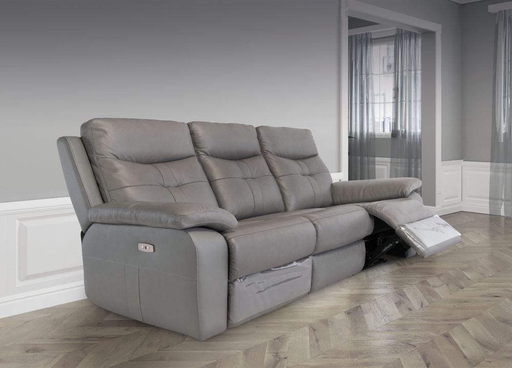 Product photograph of Monica Grey Leather 3 Seater Electric Recliner Sofa from Choice Furniture Superstore.