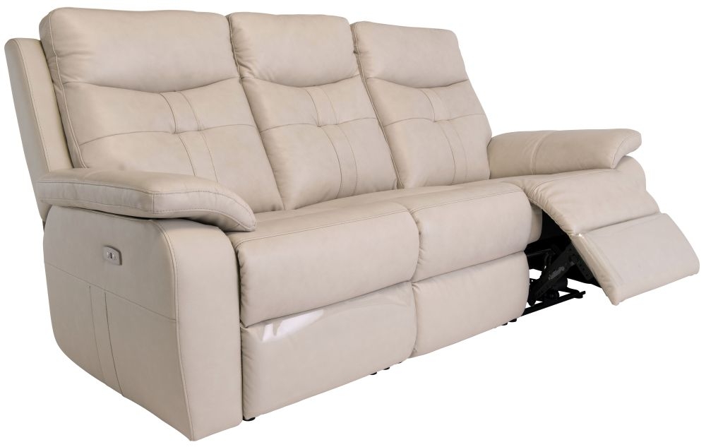 Product photograph of Monica Light Stone Leather 3 Seater Electric Recliner Sofa from Choice Furniture Superstore.