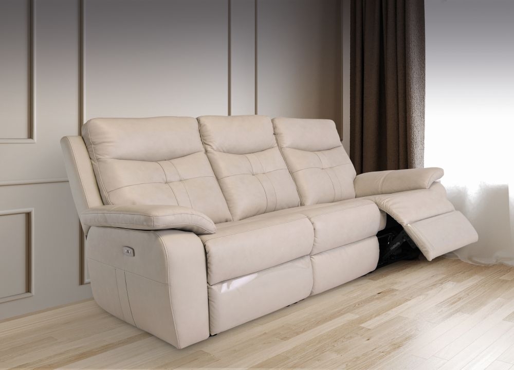 Product photograph of Monica Light Stone Leather 3 Seater Electric Recliner Sofa from Choice Furniture Superstore.