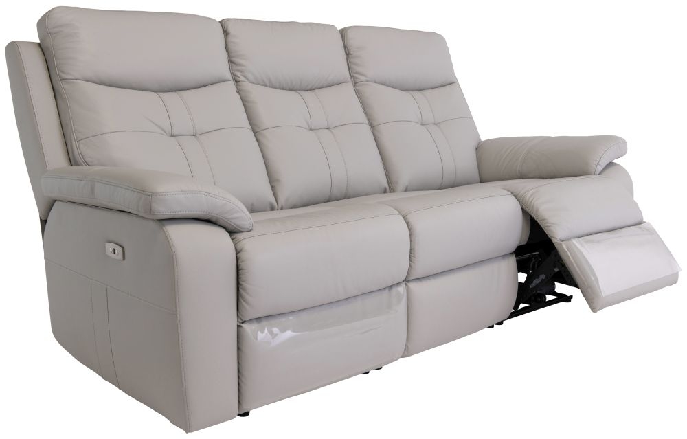 Product photograph of Monica Light Grey Leather 3 Seater Electric Recliner Sofa from Choice Furniture Superstore.