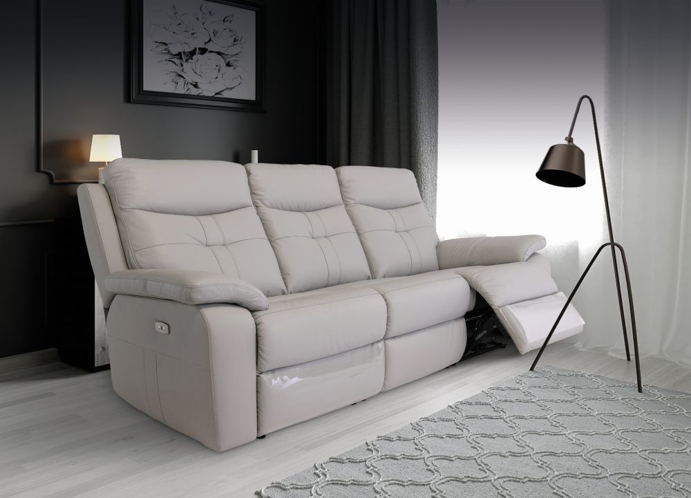 Product photograph of Monica Light Grey Leather 3 Seater Electric Recliner Sofa from Choice Furniture Superstore.