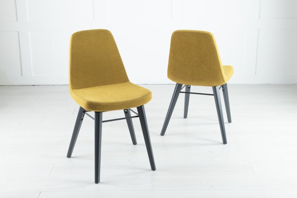 Clearance - Gabi Mustard Dining Chair, Velvet Fabric Upholstered with Black Metal Legs