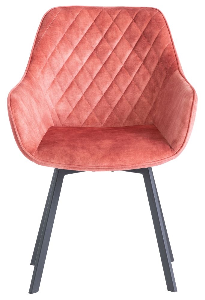 Product photograph of Viola Pink Velvet Fabric Swivel Dining Chair With Black Powder Coated Legs Sold In Pairs from Choice Furniture Superstore.