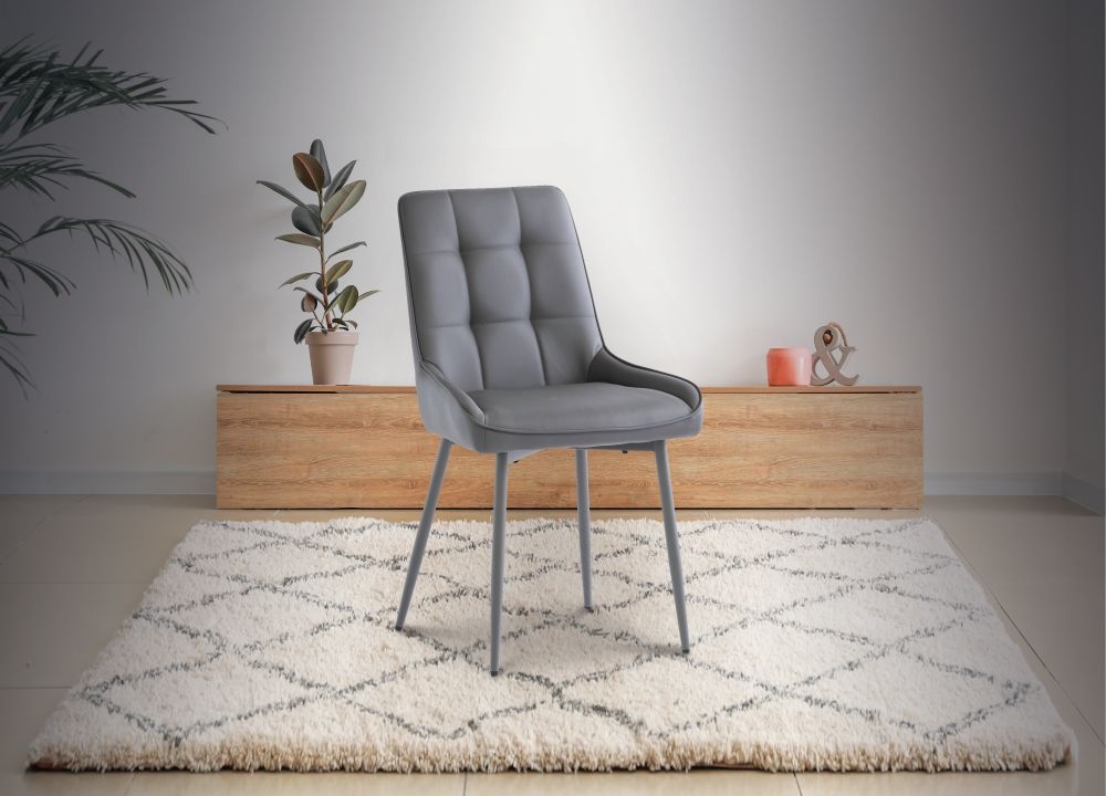 Product photograph of Serena Grey Faux Leather Dining Chair With Grey Powder Coated Legs Sold In Pairs from Choice Furniture Superstore.